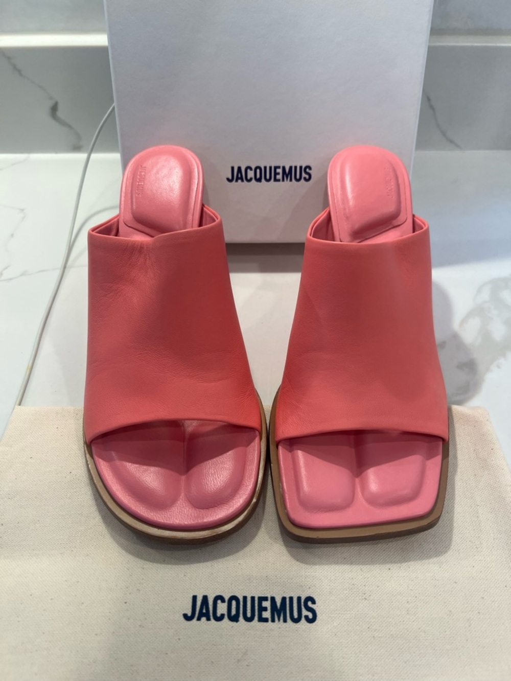 Jacquemus Pink Leather Slide Mules Sz 41